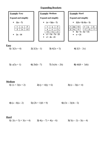 Expanding Brackets Worksheet