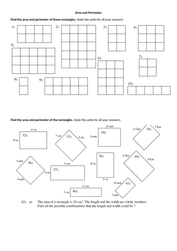 Area and Perimeter Worksheet