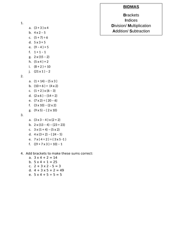 Order of Operations Worksheet Teaching Resources