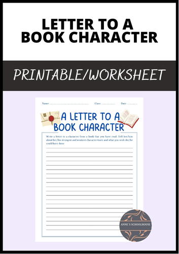 Letter to a Book Character English Language Arts Reading Circle