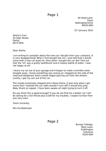 4 letters of complaint and comprehension