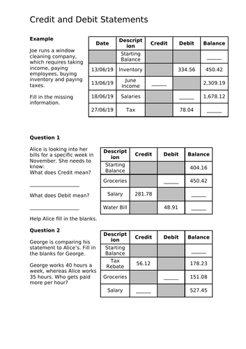 Exam Style Bank Statements