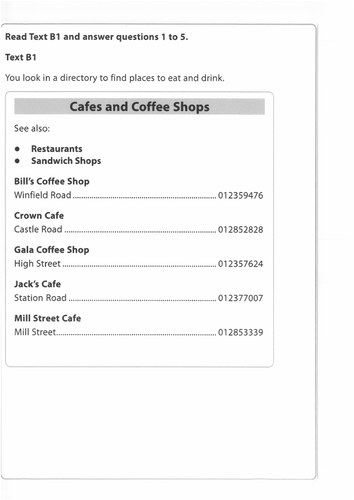Functional skills level Entry 2 Reading example questions