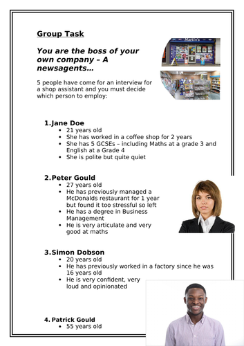 A Level, GCSE, BTEC L2/L3 Business Taster Activity