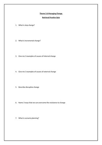 Edexcel A Level Business Theme 3.6 End of topic test