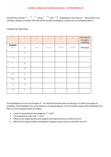 Complex numbers and iteration (Mandelbrot set)