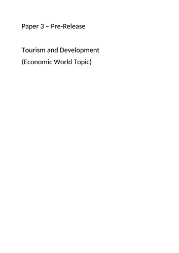 AQA Geography Paper 3 2023 - Figure 1 Workbook - Tourism and Development