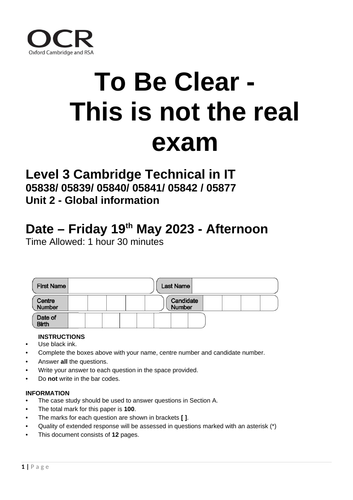Cambridge Technicals IT L3 - May 2023 - PHIH Island Hopping Scenario - Practice Exam
