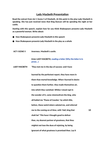 Lady Macbeth Essay -How is She Presented? Act 1 Scene 5