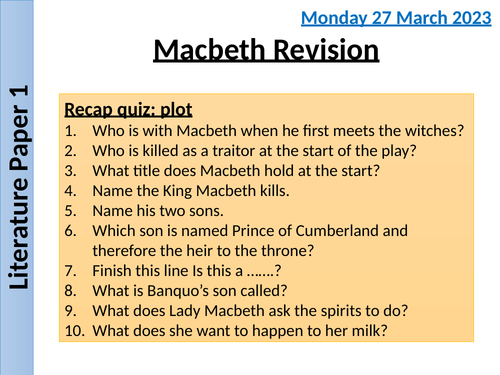 'Macbeth' Character Revision