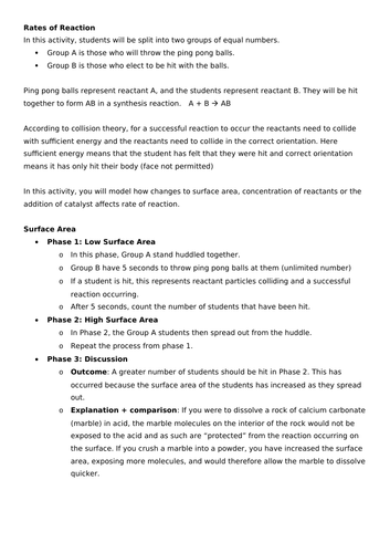 Modelling rates of reaction theory