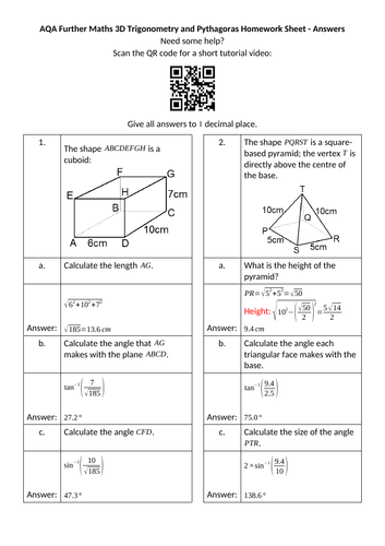 Homework Sheets (with QR Codes to "Help" videos) - AQA Further Maths Level 2