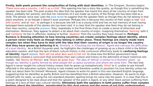 Comparison paragraph - Power and Conflict poetry (identity)