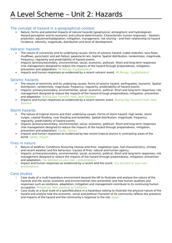 Natural Hazards A level AQA