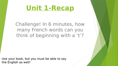 French Unit 1 Revision Cover Lesson