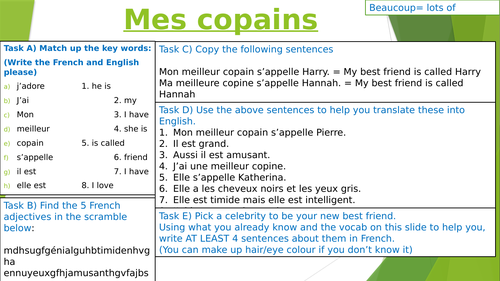 Mes copains- KS3 French cover lesson