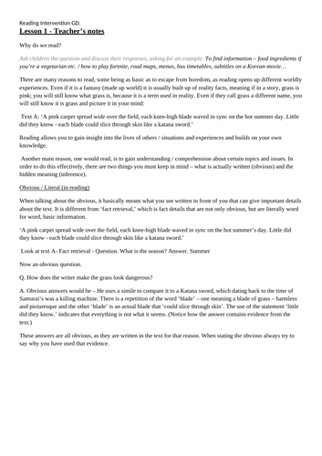 KS2 Reading Intervention - Ex and GDs
