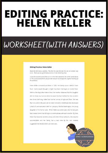Helen Keller - Editing Practice with Answer Key