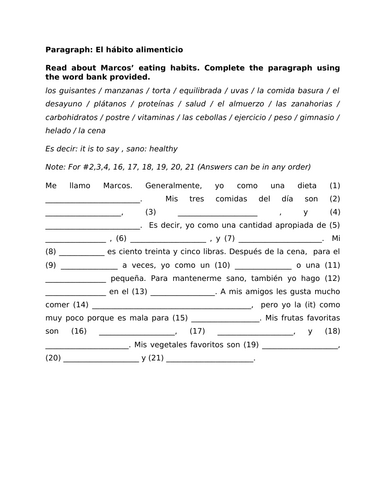 Paragraph: El hábito alimenticio