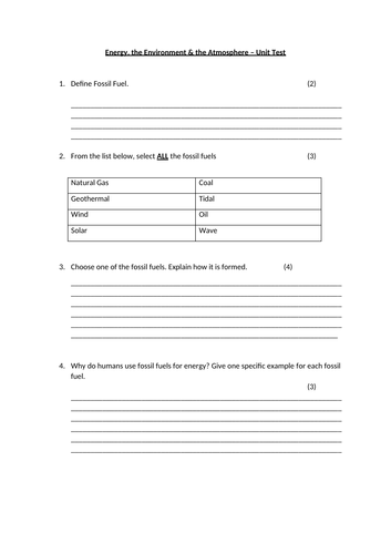 IGCSE Environmental Management - Energy and the environment assessment