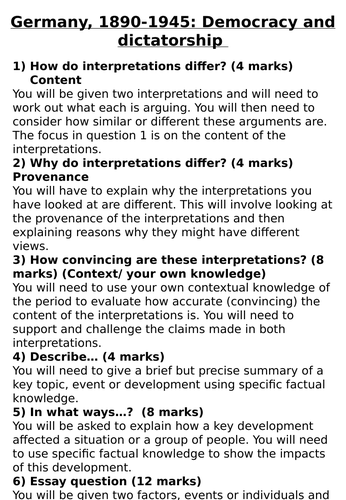 AQA Germany Democracy to Dictatorship question booklet