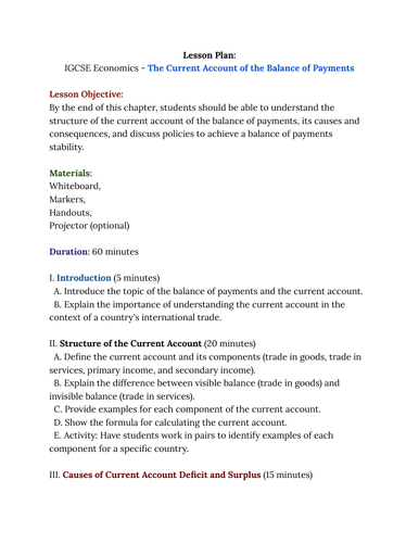 IGCSE Economics - The Current Account of the Balance of Payments