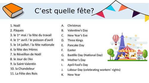 Fêtes et traditions (French lesson on festivities)