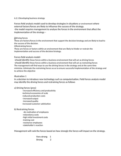 Business strategy- Force field analysis model.