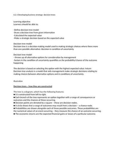 6.2.1 Developing business strategy- decision trees | Teaching Resources