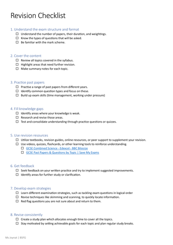 Revision Checklist GCSE (1-9)