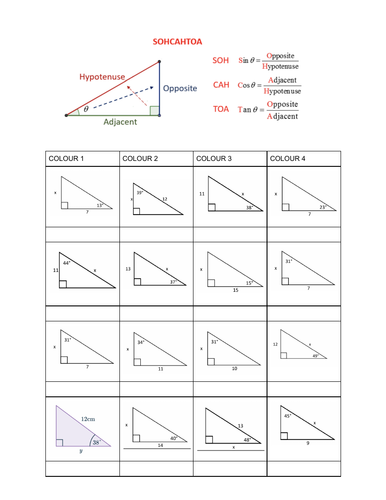 Colouring: Finding sides using trigonometry