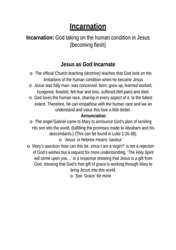 Revision Notes- Incarnation