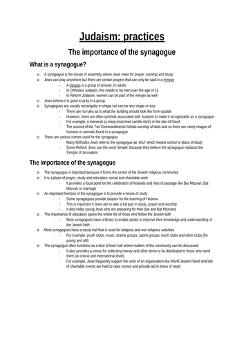 Revision Notes- Judaism, Practices