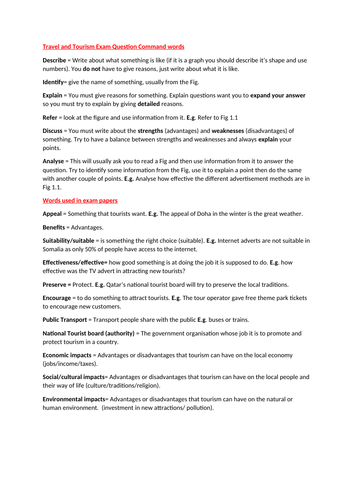 IGCSE Travel and Tourism - Exam question command words