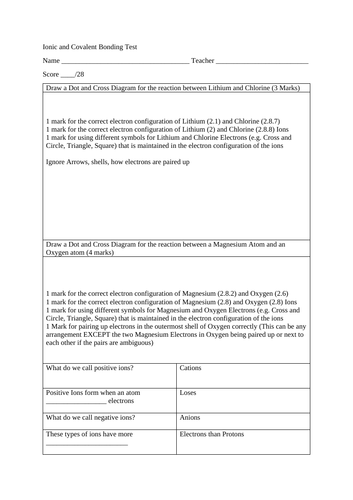 GCSE Chemistry Test - Ionic and Covalent Bonding