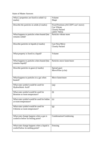 GCSE Chemistry Test - States of Matter and Changing State