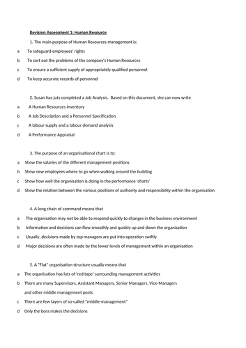 GCSE AQA Business Studies Exam Revision - Multiple Choice