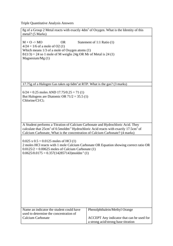 GCSE Chemistry Test - Triple Quantitative Analysis