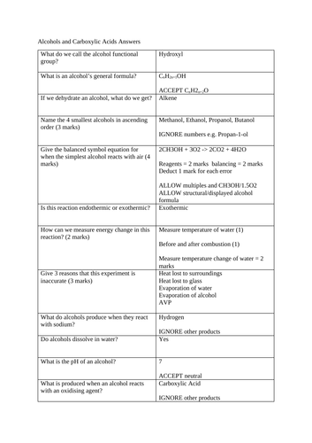 GCSE Chemistry Test - Alcohols and Carboxylic Acids