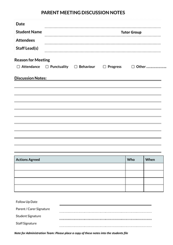 Parent Meeting Discussion Notes Template