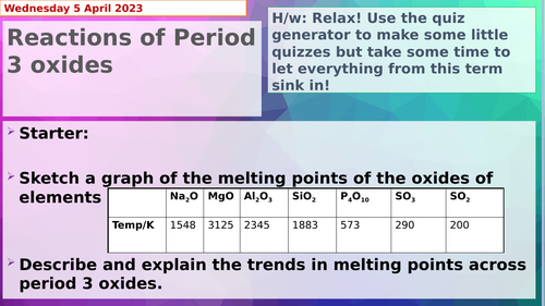 AQA Chemistry A Level Period 3 and Oxides