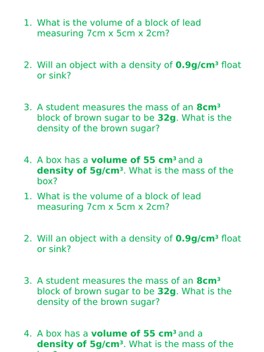 GCSE Physics Density (regular)