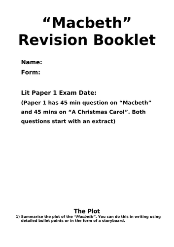 Macbeth Revision Workbook GCSE English Literature