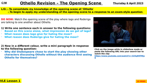 Othello Act 1 Scene 1 Revision (Independent Learning)