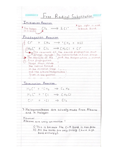 Free Radical Substitution A LEVEL CHEMISTRY