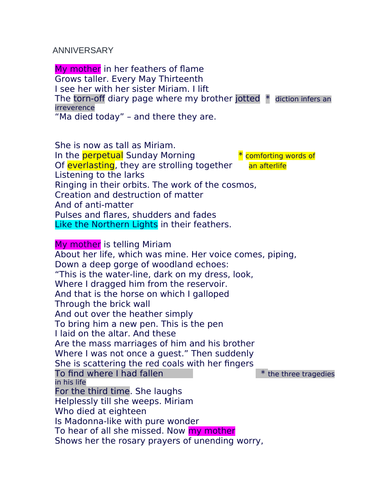 Revision Notes on Anniversary by Ted Hughes - CIE iGCSE ENGLISH LITERATURE