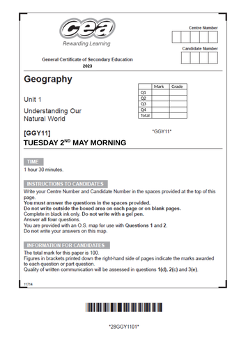 CCEA GCSE Geography Advance Information Practice Paper