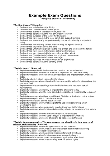 Edexcel Religious Studies B CHRISTIANITY Exam Question Bank