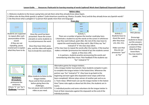 FREE primary resource TRIAL.  Phonics Spanish Lesson KS2