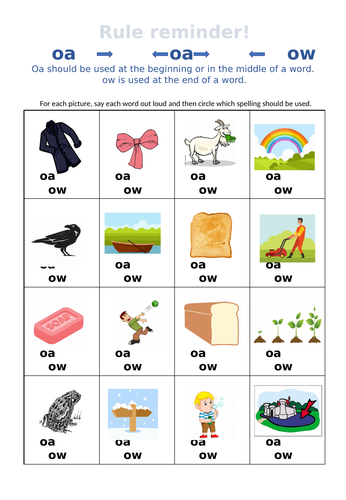 oa or ow alternative spelling sheet | Teaching Resources